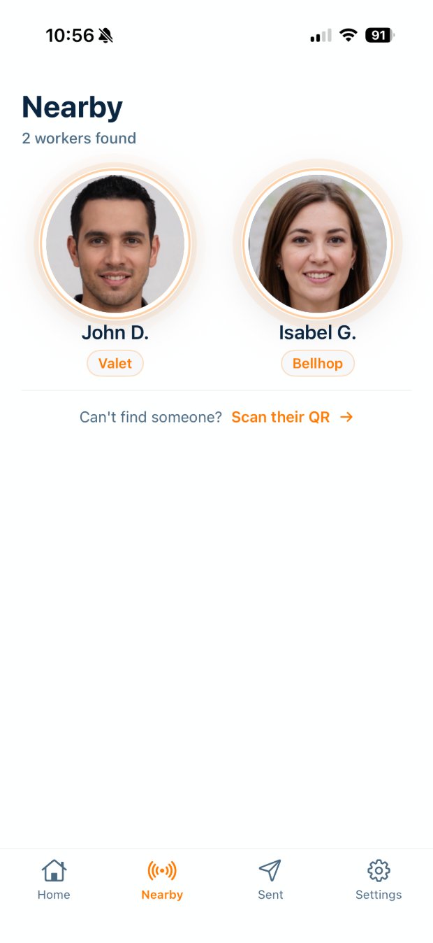 QuickTip nearby workers screen
